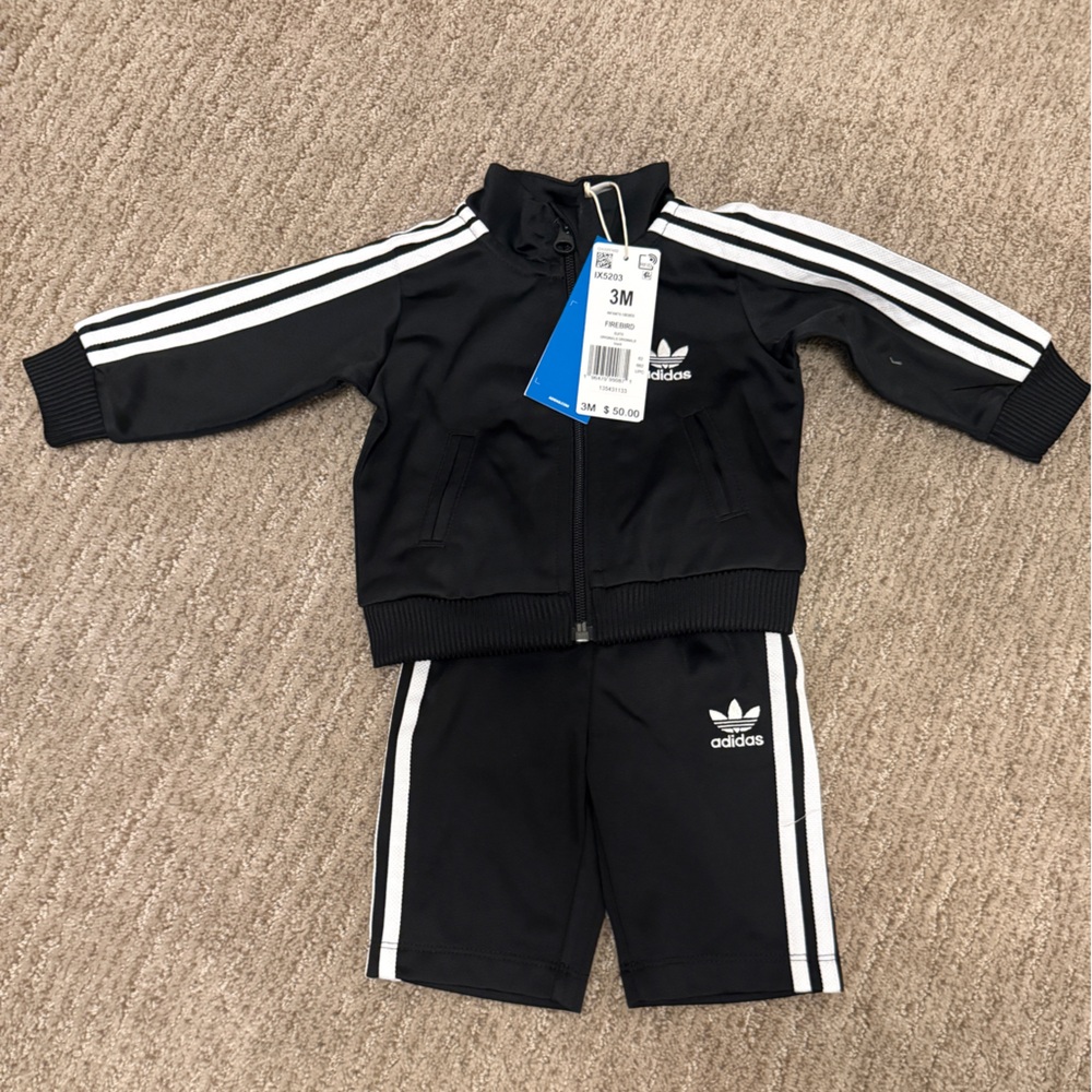 Baby Adidas Black sweatsuit with White stripes
